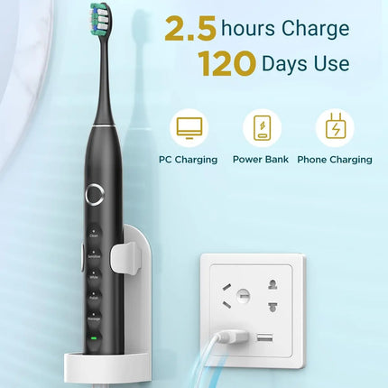 Rtauys S5 Upgraded Sonic Electric Toothbrush for Adults and Kids Ages 12+ with 8 Brush Heads, IPX7 Travel Toothbrush with Case,