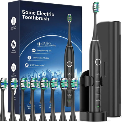 Rtauys S5 Upgraded Sonic Electric Toothbrush for Adults and Kids Ages 12+ with 8 Brush Heads, IPX7 Travel Toothbrush with Case,