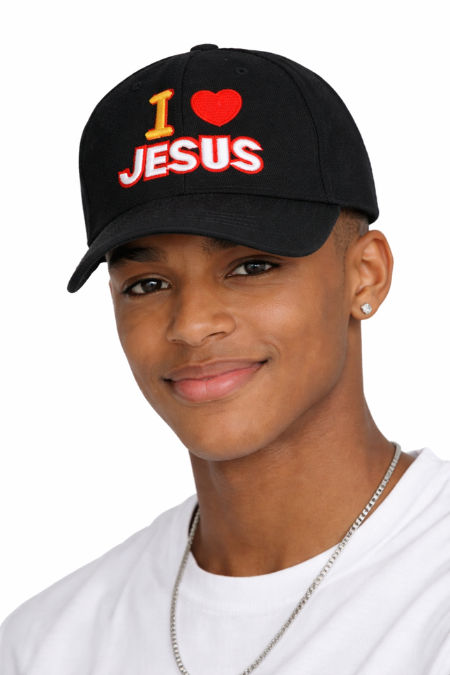 I Love Jesus Embroidered Baseball Cap – Black Christian Faith Hat for Youth & Adults