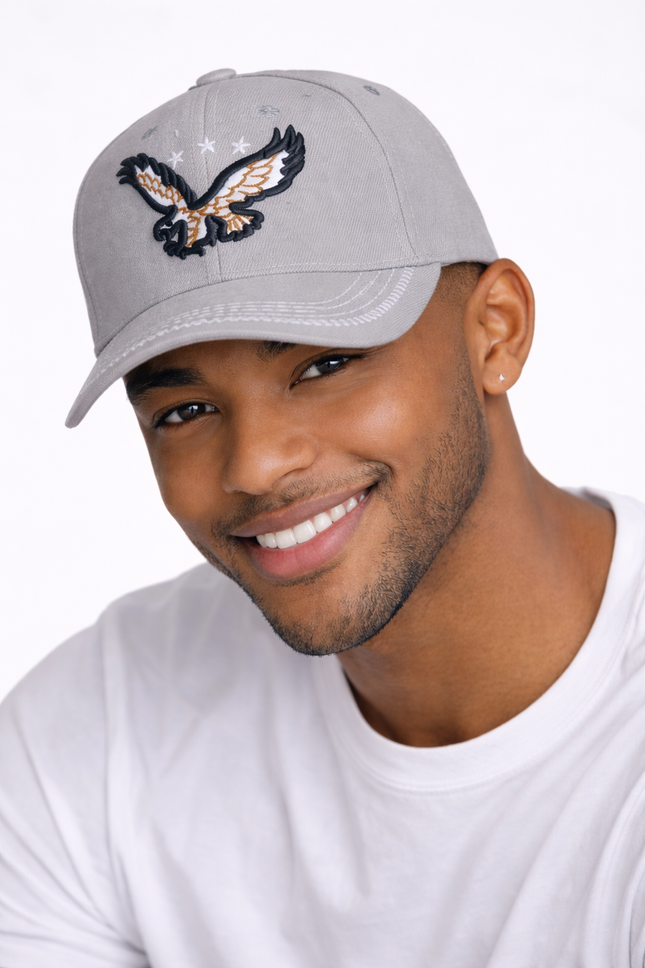 Unisex Eagle Embroidered Baseball Cap – Grey & Black Adjustable Hat