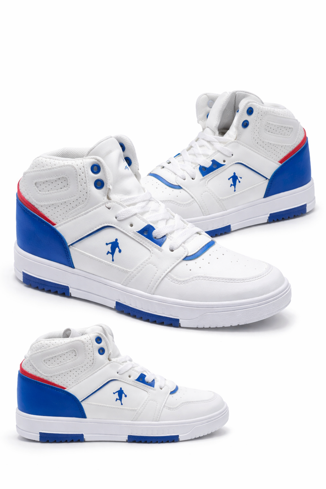 Men’s High-Top Sneakers – White, Blue & Red | Street Style Athletic Shoes