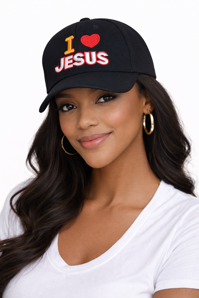 I Love Jesus Embroidered Baseball Cap – Black Christian Faith Hat for Youth & Adults