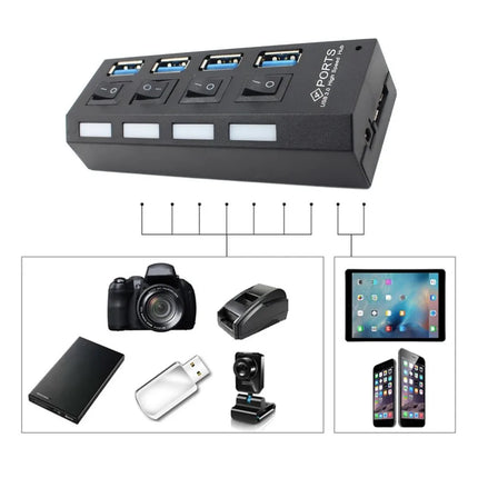 Newest USB Hub High Speed USB Hub 3.0 with Separate Four Ports Compact Lightweight Power Adapter Hub with Power Supply