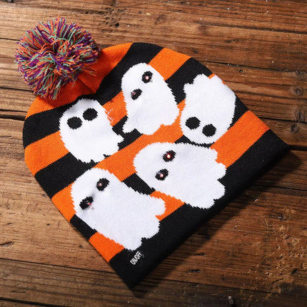 LED Light Up Halloween Knitted Hat – Skull & Ghost Party Beanie for Kids & Adults