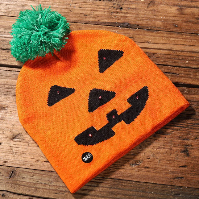 LED Light Up Halloween Knitted Hat – Skull & Ghost Party Beanie for Kids & Adults