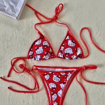 Japanese Cute Sweet Girl Sexy Red Hot Spring Vacation Small Chest Push-up Blouse Three-Piece Bikini Swimsuit for Women