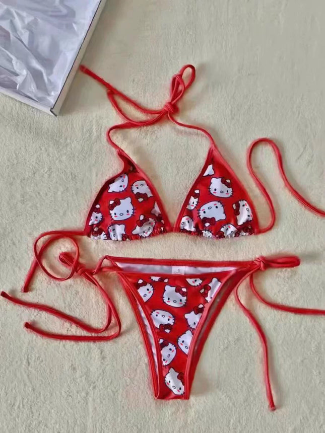 Japanese Cute Sweet Girl Sexy Red Hot Spring Vacation Small Chest Push-up Blouse Three-Piece Bikini Swimsuit for Women