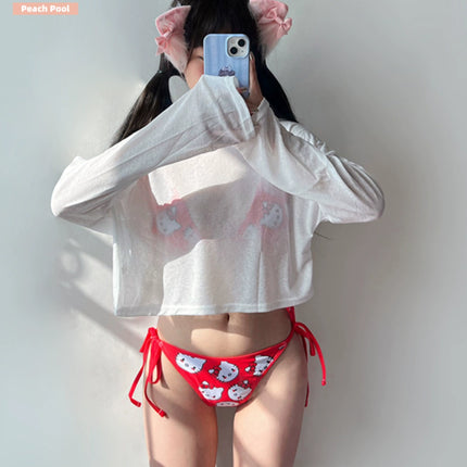 Japanese Cute Sweet Girl Sexy Red Hot Spring Vacation Small Chest Push-up Blouse Three-Piece Bikini Swimsuit for Women