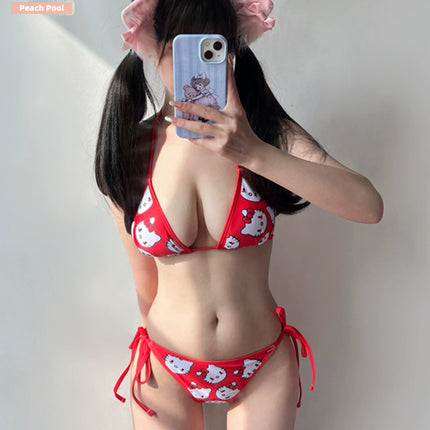 Japanese Cute Sweet Girl Sexy Red Hot Spring Vacation Small Chest Push-up Blouse Three-Piece Bikini Swimsuit for Women