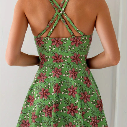 2025 New Arrival Women's Crisscross Straps Dress-style Skirted Boyshort Print Beach Swimsuit Summer Fashion Swimwear