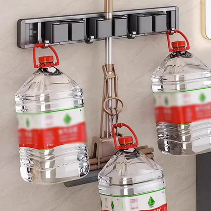 Mop and Broom Organizer Mop Holder Rack Holder Wall Mounted Strong Broom  Holder Self With 5 Hooks Organizers Hang Broom
