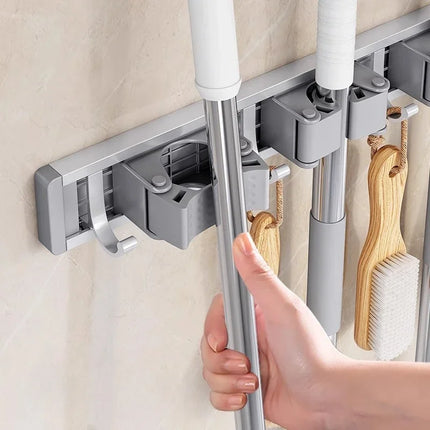 Mop and Broom Organizer Mop Holder Rack Holder Wall Mounted Strong Broom  Holder Self With 5 Hooks Organizers Hang Broom