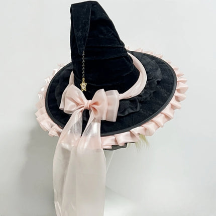 Black Witch Hat with Bowknot – Halloween Party Wizard Costume Accessory