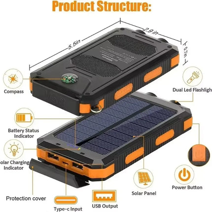 VIVO 200000mAh Power Bank Fast Charging Outdoor Large Capacity External Battery Solar PowerBank Flashlight For iPhone Xiaomi
