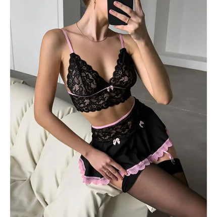 Lingerie Temptation Cosplay Uniform Transparent Bra And Panty Garter Underwear Set Dress Sexy Outfit Costumes Nightgowns Thong