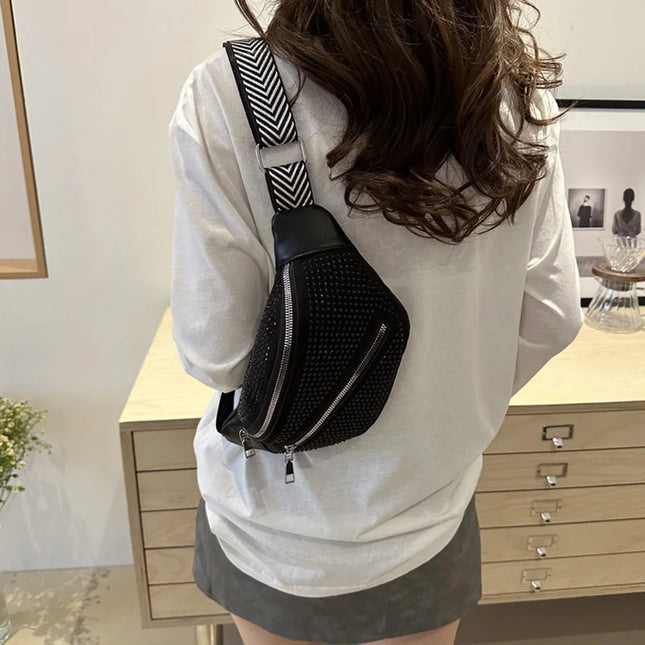 Fashion Rhinestone Studded Crossbody Bags For Ladies, Trendy Design Women's Shoulder Chest Bag For Halloween & Christmas Gifts
