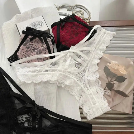 Flirtatiously See-through Lace Mini Underpants Hollow Low-waisted Pure Desire Thong Spice Girl Seamless T Pants Thongs Women