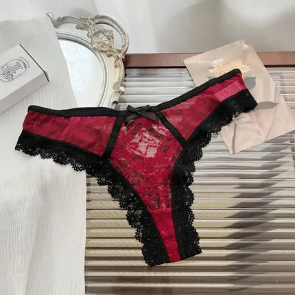 Flirtatiously See-through Lace Mini Underpants Hollow Low-waisted Pure Desire Thong Spice Girl Seamless T Pants Thongs Women