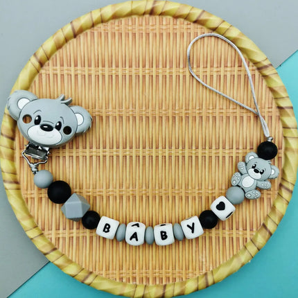 Custom English Russian Silicone Letter Name Baby Bear Silicone Beads Pendant Pacifier Clips Chains Teether Baby Kawaii Toy Gifts