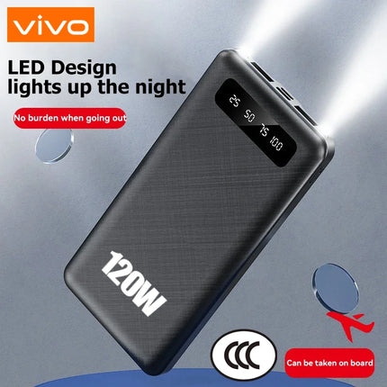 VIVO 200000mAh PowerBank 120W Super Fast Charging High Capacity Portable External Battery With LED Digital Display For IPhone