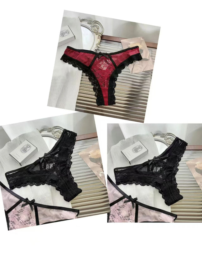 Flirtatiously See-through Lace Mini Underpants Hollow Low-waisted Pure Desire Thong Spice Girl Seamless T Pants Thongs Women