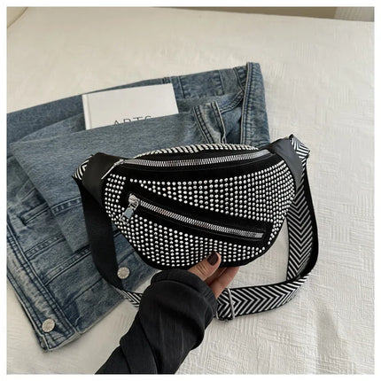 Fashion Rhinestone Studded Crossbody Bags For Ladies, Trendy Design Women's Shoulder Chest Bag For Halloween & Christmas Gifts