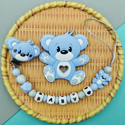 Custom English Russian Silicone Letter Name Baby Bear Silicone Beads Pendant Pacifier Clips Chains Teether Baby Kawaii Toy Gifts