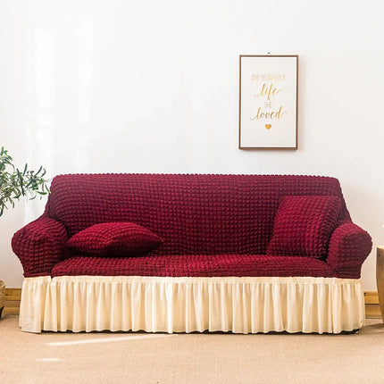 Sofa Cover for Living Room Thick Ruffled Seersucker Elastic L Shaped Corner Sofa Cover 1/2/3/4 Seater Cover for Sofa