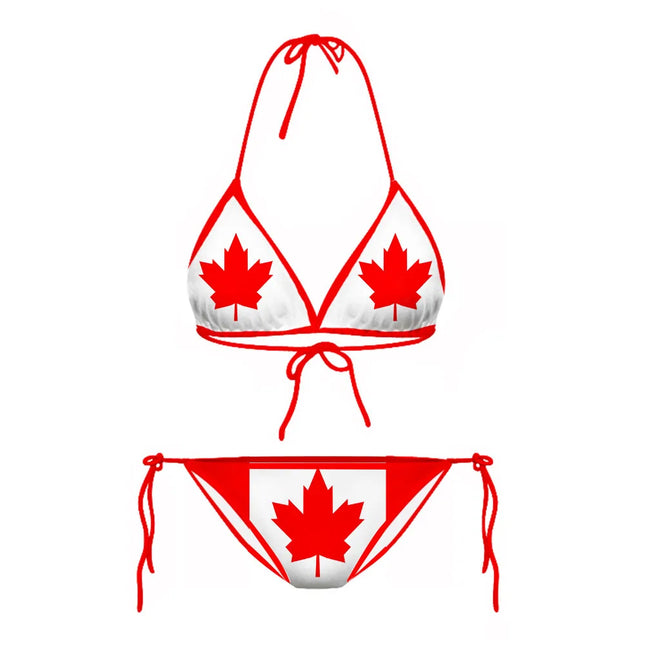 CLOOCL Canada Flag Bikini Sets Fashion Sexy Swimsuit Beach Pool Vacation Adjustable Lacing Bikini Suits No Chest Pad