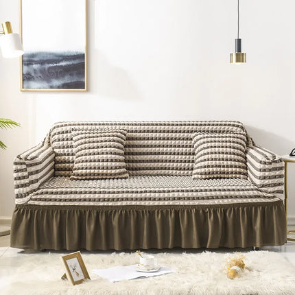 Sofa Cover for Living Room Thick Ruffled Seersucker Elastic L Shaped Corner Sofa Cover 1/2/3/4 Seater Cover for Sofa