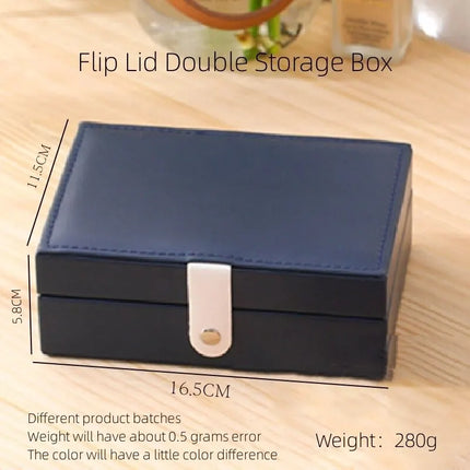 1pcs Double Layer Storage Box Ladies Princess Simple Style Leather Flip Type Jewelry Box Travel Home Portable Jewelry Box