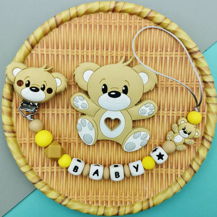 Custom English Russian Silicone Letter Name Baby Bear Silicone Beads Pendant Pacifier Clips Chains Teether Baby Kawaii Toy Gifts