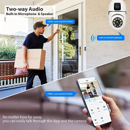 Dual Lens Camera Rotatable 6K 6MP WiFi Surveillance Auto Track 2-way Audio Full Color Vision Monitor Indoor Smart Webcam