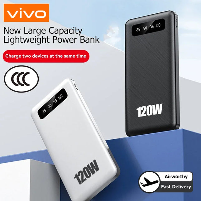 VIVO 200000mAh PowerBank 120W Super Fast Charging High Capacity Portable External Battery With LED Digital Display For IPhone