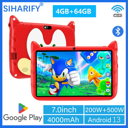 7 Inch  Android 13 Kid Tablet 4GB RAM 64GB ROM 1TB Expand WiFi 4000MAH Battery Dual Camera Children's Gift Kids Software Tablets