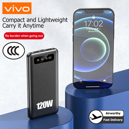 VIVO 200000mAh PowerBank 120W Super Fast Charging High Capacity Portable External Battery With LED Digital Display For IPhone