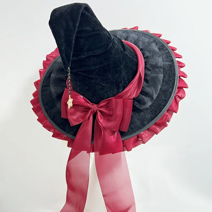 Black Witch Hat with Bowknot – Halloween Party Wizard Costume Accessory