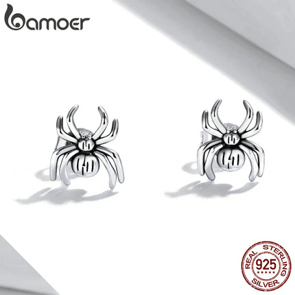 Bamoer Original 925 Sterling Silver Spider Earring Skull Grimace Ear Stud Animal For Women Men Halloween Party Gift Fine Jewelry