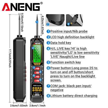 Digital Pen Multimeter Tester ANENG A3016 Car AC/DC Ammeter voltmeter NCV Voltage Induction Diagnostic Probe Detector Test Tools