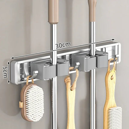 Mop and Broom Organizer Mop Holder Rack Holder Wall Mounted Strong Broom  Holder Self With 5 Hooks Organizers Hang Broom