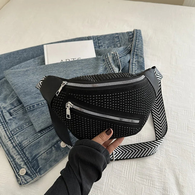 Fashion Rhinestone Studded Crossbody Bags For Ladies, Trendy Design Women's Shoulder Chest Bag For Halloween & Christmas Gifts