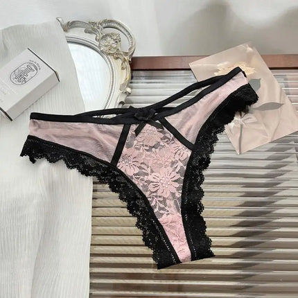 Flirtatiously See-through Lace Mini Underpants Hollow Low-waisted Pure Desire Thong Spice Girl Seamless T Pants Thongs Women