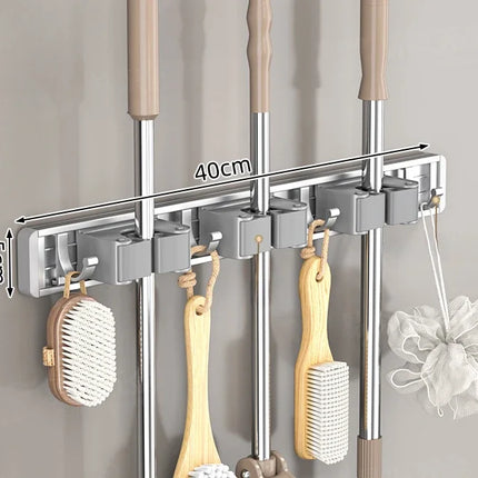 Mop and Broom Organizer Mop Holder Rack Holder Wall Mounted Strong Broom  Holder Self With 5 Hooks Organizers Hang Broom