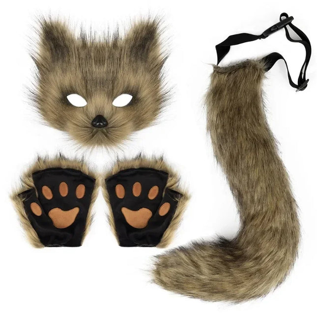 Foxes Mask+Tail +Gloves Set Halloween Cosplays Costume Accessorie Theme Party Dress Up Props Carnival Party Costumes Accessories