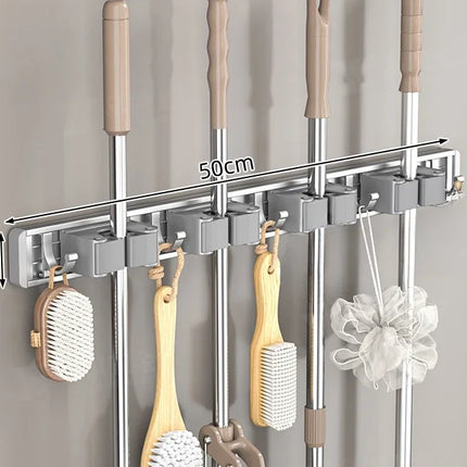 Mop and Broom Organizer Mop Holder Rack Holder Wall Mounted Strong Broom  Holder Self With 5 Hooks Organizers Hang Broom