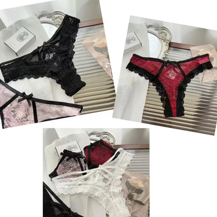 Flirtatiously See-through Lace Mini Underpants Hollow Low-waisted Pure Desire Thong Spice Girl Seamless T Pants Thongs Women