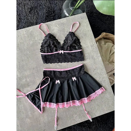 Lingerie Temptation Cosplay Uniform Transparent Bra And Panty Garter Underwear Set Dress Sexy Outfit Costumes Nightgowns Thong