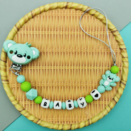 Custom English Russian Silicone Letter Name Baby Bear Silicone Beads Pendant Pacifier Clips Chains Teether Baby Kawaii Toy Gifts