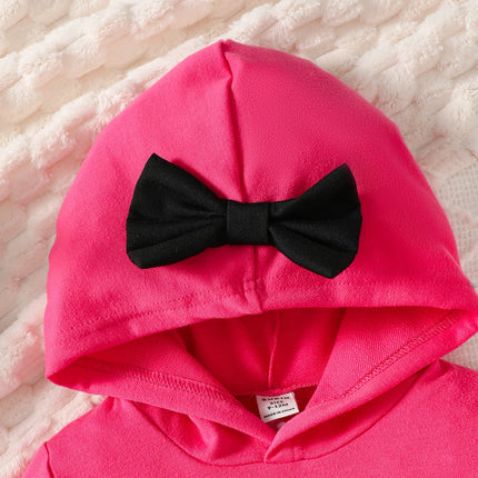 Autumn And Winter Fashion European Style Barbie Pink Girl Baby Suit Hooded Bow Letter Hoodie Color Pants Casual Two-Piece Set