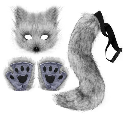 Foxes Mask+Tail +Gloves Set Halloween Cosplays Costume Accessorie Theme Party Dress Up Props Carnival Party Costumes Accessories